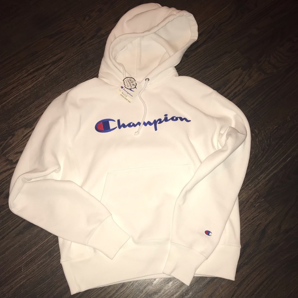 champion oversized white reverse weave hoodie